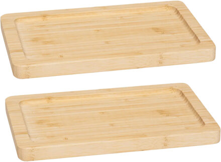 5five Serveerplankje voor hapjes/fingerfood? - 2x - 22 x 14 cm - bamboe hout - borrelplank - tapasplank