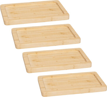 5five Serveerplankje voor hapjes/fingerfood? - 4x - 22 x 14 cm - bamboe hout - borrelplank - tapasplank