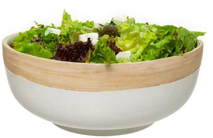 5five serveerschaal/saladeschaal - wit - bamboe - 20 x 8 cm - rond