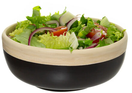 5five serveerschaal/saladeschaal - zwart - bamboe - 20 x 8 cm - rond