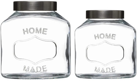 5five Set met 2x voorraadpotten 1L en 2,5L glas met RVS deksel