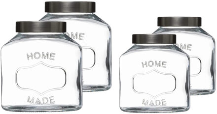 5five Set met 4x voorraadpotten 1L en 2,5L glas met RVS deksel