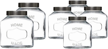 5five Set met 6x voorraadpotten 1L en 2,5L glas met RVS deksel