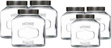 5five Set met 6x voorraadpotten 1L en 2,5L glas met RVS deksel