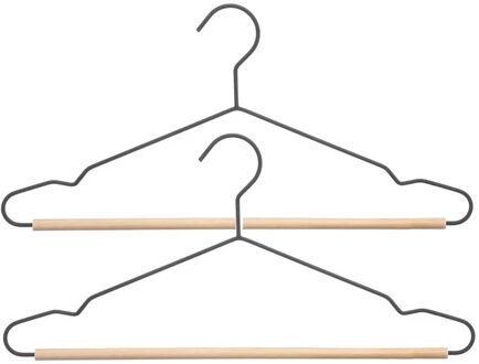 5five Set van 12x stuks kledinghangers metaal/hout zwart 44 x 19 cm