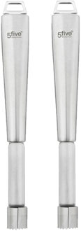 5five Set van 2x appelboor de luxe - zilverkleurig - RVS - 22 cm