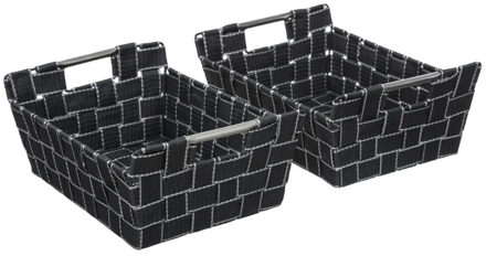 5five Set van 2x gevlochten opbergmanden rechthoek donker grijs 28,5 x 20,5 x 11,5 cm