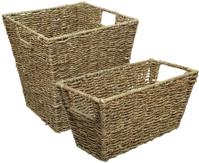 5five Set van 2x gevlochten opbergmanden zeegras