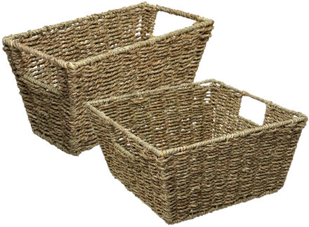 5five Set van 2x gevlochten opbergmanden zeegras