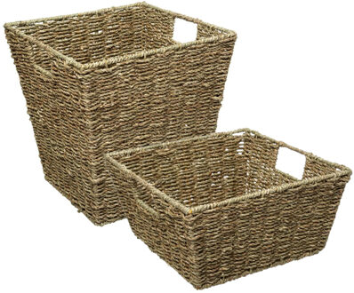 5five Set van 2x gevlochten opbergmanden zeegras
