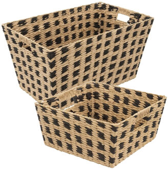 5five Set van 2x gevlochten rieten opbergmanden beige/zwart