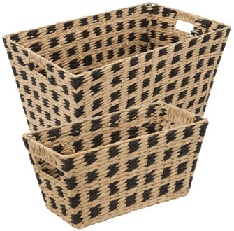 5five Set van 2x gevlochten rieten opbergmanden beige/zwart