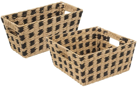 5five Set van 2x gevlochten rieten opbergmanden beige/zwart