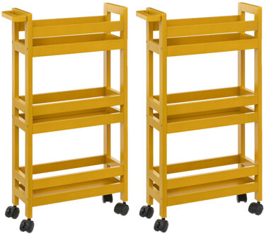5five Set van 2x keukentrolley 3-laags - geel - D15 x B40 x H75 cm