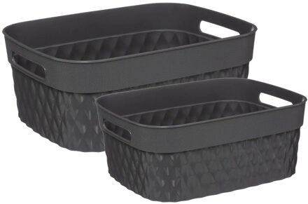 5five Set van 2x opbergmanden kunststof rechthoek grijs