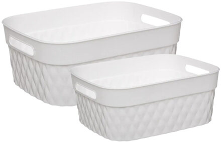 5five Set van 2x opbergmanden kunststof rechthoek wit