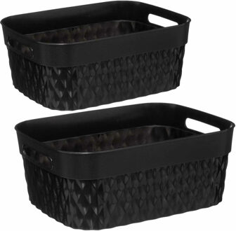 5five Set van 2x opbergmanden kunststof rechthoek zwart