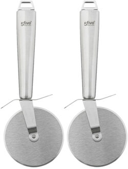 5five Set van 2x pizza snijder-wiel de luxe - zilverkleurig - RVS - 23 cm