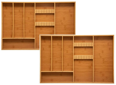 5five Set van 2x stuks bestekbak/keuken organizer 6-vaks - bamboe - 38 x 58 cm - besteklade