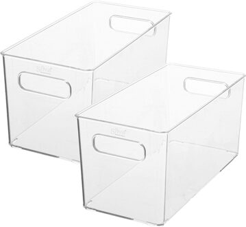 5five Set van 2x stuks creme potjes/flesjes/make-up houder/box rechthoek 31 x 15 cm van kunststof - Opbergbox Transparant