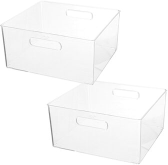 5five Set van 2x stuks creme potjes/flesjes/make-up houder/box vierkant 31 x 15 cm van kunststof - Opbergbox Transparant