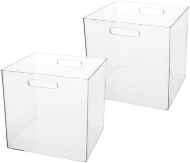 5five Set van 2x stuks creme potjes/flesjes/make-up houder/box vierkant 31 x 31 cm van kunststof - Opbergbox Transparant