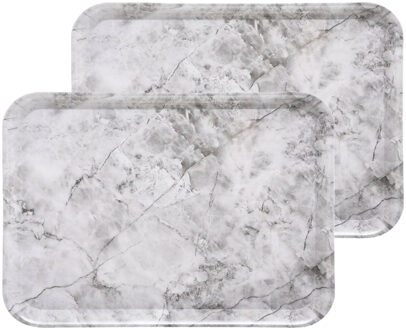 5five Set van 2x stuks dienbladen/serveer trays Marble - Melamine - creme wit - 33 x 43 cm - rechthoek