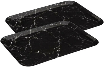 5five Set van 2x stuks dienbladen/serveer trays Marble - Melamine - zwart - 33 x 43 cm - rechthoek