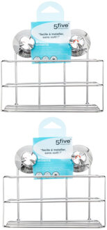 5five Set van 2x stuks doucherekje/badkamerrekje metaal met zuignappen 19 x 12 x 18 cm