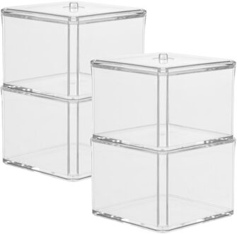 5five Set van 2x stuks dubbele make-up organizer en watjes houder vierkant 9,5 x 17 cm van kunststof