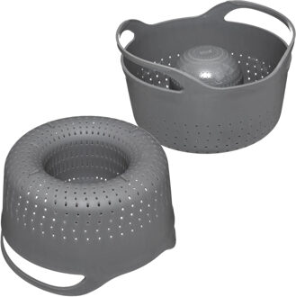 5five Set van 2x stuks dubbele vergiet/zeef grijs 25 x 15 cm van kunststof