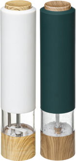 5five Set van 2x stuks elektrische zout- en pepermolens kunststof zwart/wit 22 cm inclusief batterijen