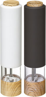 5five Set van 2x stuks elektrische zout- en pepermolens kunststof zwart/wit 22 cm