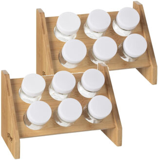 5five Set van 2x stuks kruidenrekje met 6 kruidenpotjes 21,5 cm van bamboe