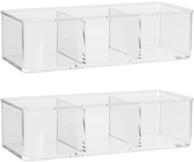 5five Set van 2x stuks make-up organizer 3 vakken rechthoek 23 x 8,5 cm van kunststof - Make-up dozen Transparant