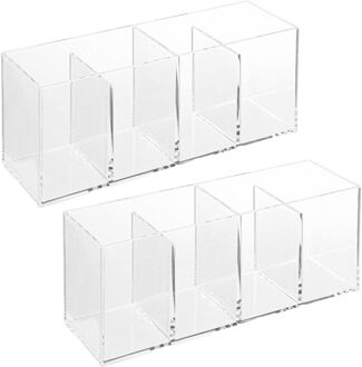 5five Set van 2x stuks make-up organizer 4 vakken rechthoek 22 x 7 cm van kunststof - Make-up dozen Transparant