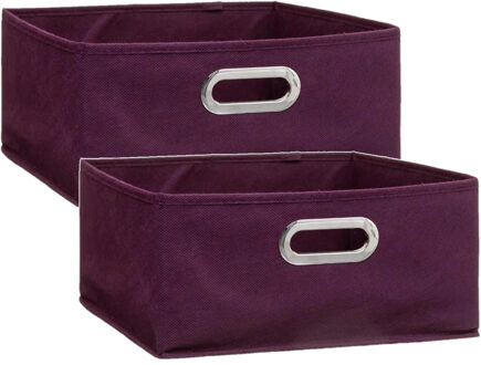 5five Set van 2x stuks opbergmand/kastmand 14 liter aubergine paars linnen 31 x 31 x 15 cm - Opbergmanden