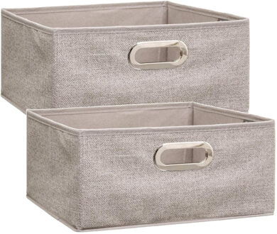 5five Set van 2x stuks opbergmand/kastmand 14 liter beige linnen 31 x 31 x 15 cm - Opbergmanden