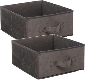 5five Set van 2x stuks opbergmand/kastmand 14 liter donkergrijs polyester 31 x 31 x 15 cm - Opbergmanden