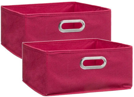 5five Set van 2x stuks opbergmand/kastmand 14 liter framboos roze linnen 31 x 31 x 15 cm - Opbergmanden