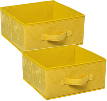 5five Set van 2x stuks opbergmand/kastmand 14 liter geel polyester 31 x 31 x 15 cm - Opbergmanden