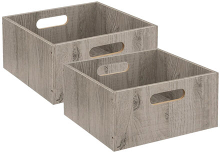 5five Set van 2x stuks opbergmand/kastmand 14 liter grijs/greywash van hout 31 x 31 x 15 cm - Opbergmanden