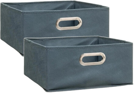 5five Set van 2x stuks opbergmand/kastmand 14 liter grijsblauw linnen 31 x 31 x 15 cm - Opbergmanden