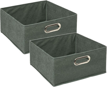 5five Set van 2x stuks opbergmand/kastmand 14 liter grijsgroen linnen 31 x 31 x 15 cm - Opbergmanden