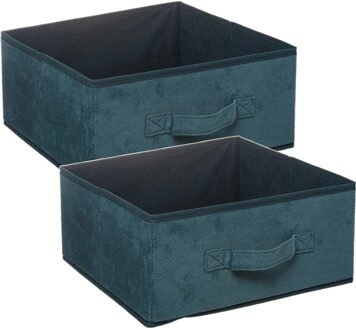 5five Set van 2x stuks opbergmand/kastmand 14 liter petrol groen polyester 31 x 31 x 15 cm - Opbergmanden