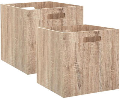 5five Set van 2x stuks opbergmand/kastmand 29 liter bruin/naturel van hout 31 x 31 x 31 cm - Opbergmanden