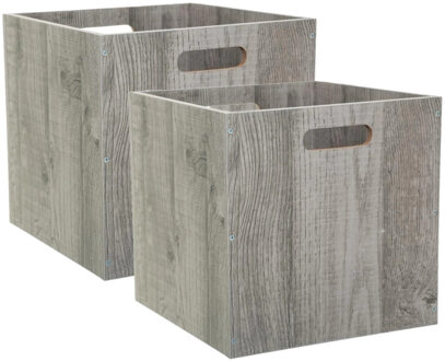 5five Set van 2x stuks opbergmand/kastmand 29 liter grijs/greywash van hout 31 x 31 x 31 cm - Opbergmanden