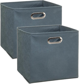 5five Set van 2x stuks opbergmand/kastmand 29 liter grijsblauw linnen 31 x 31 x 31 cm - Opbergmanden