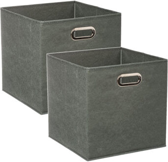 5five Set van 2x stuks opbergmand/kastmand 29 liter grijsgroen linnen 31 x 31 x 31 cm - Opbergmanden