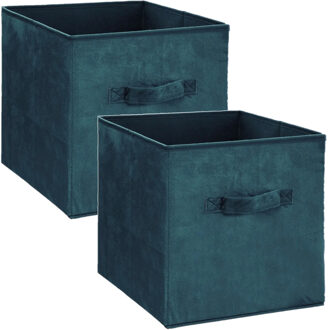 5five Set van 2x stuks opbergmand/kastmand 29 liter petrol groen polyester 31 x 31 x 31 cm - Opbergmanden